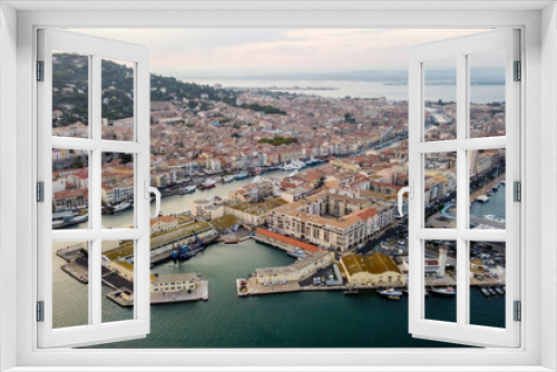 Fototapeta Naklejka Na Ścianę Okno 3D - Aerial view of the old town of Sete in the South of France - Downtown island between two canals along the Mediterranean Sea