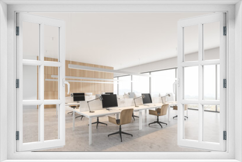 Modern white and wooden open space office corner