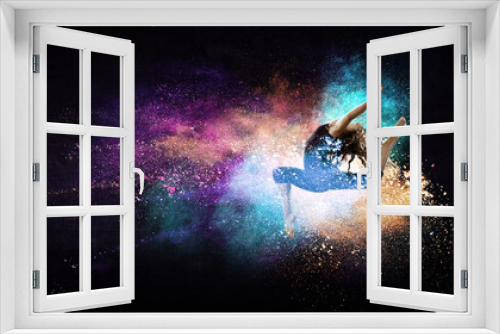Fototapeta Naklejka Na Ścianę Okno 3D - Female dancer against colourful background