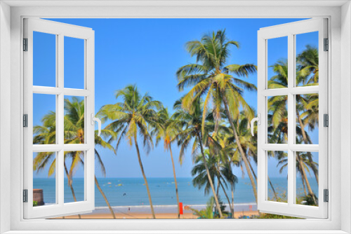 Fototapeta Naklejka Na Ścianę Okno 3D - Rows of coconut trees on the sinquerim beach in Candolim, Goa.