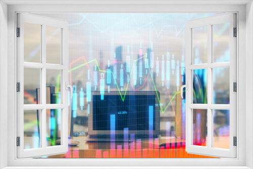 Fototapeta Naklejka Na Ścianę Okno 3D - Forex market chart hologram and personal computer background. Double exposure. Concept of investment.