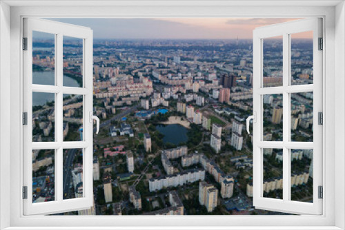 Fototapeta Naklejka Na Ścianę Okno 3D - Aerial view of a densely populated sleeping area of ​​the Kiev metropolis