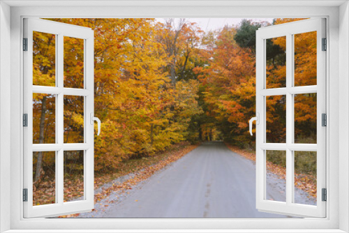 Fototapeta Naklejka Na Ścianę Okno 3D - Autumn country road, Vermont Leaf peeping. Autumn in New England is known for its vibrant colors and picturesque beauty. USA barns, farmhouses