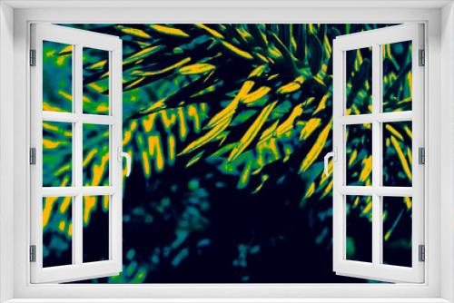 Fototapeta Naklejka Na Ścianę Okno 3D - Blue Forest Decor. Dark Botanic Print. Yellow