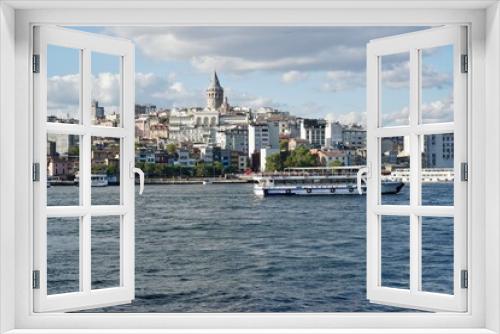 Fototapeta Naklejka Na Ścianę Okno 3D - Istanbul, Turkey - August, 2020: Panorama of Istanbul from the side of Bosporus Strait. Magnificent Istanbul city, historical peninsula , Fatih mosque , Sultan Ahmed mosque, Suleymaniye Mosque