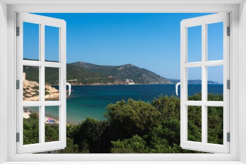 Fototapeta Naklejka Na Ścianę Okno 3D - Beautiful sea and bay on Chia beach and view of Torre del Budello, Sardinia island, Italy