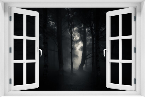 Fototapeta Naklejka Na Ścianę Okno 3D - mysterious and scary forest by night