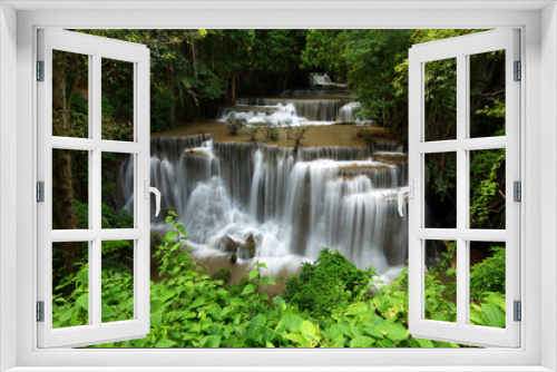 Fototapeta Naklejka Na Ścianę Okno 3D - Landscape of Huai Mae Kamin waterfall Srinakarin at Kanchanaburi, Thailand. Travel trip on holiday and vacation background, tourist attraction.