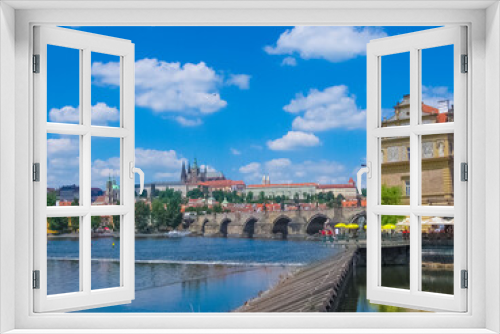 Fototapeta Naklejka Na Ścianę Okno 3D - View on city on Vltava river in Prague