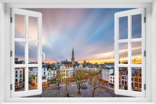 Fototapeta Naklejka Na Ścianę Okno 3D - Brussels, Belgium plaza and skyline with the Town Hall