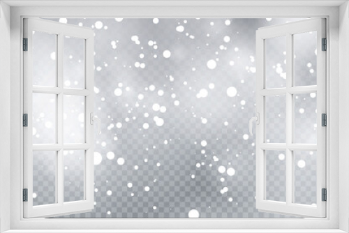 Fototapeta Naklejka Na Ścianę Okno 3D - Falling snowflakes on transparent background. Christmas snow. Vector illustration