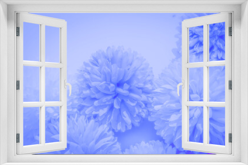 Fototapeta Naklejka Na Ścianę Okno 3D - Beautiful abstract blue flowers on dark background,black flower frame and blue leaves texture, blue background