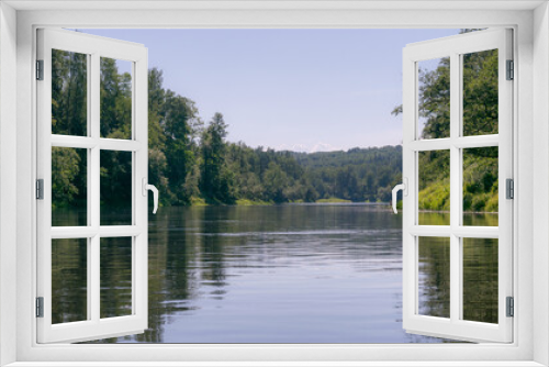 Fototapeta Naklejka Na Ścianę Okno 3D - beautiful morning on the river, shore and tree reflections in the water, Gauja river, Latvia