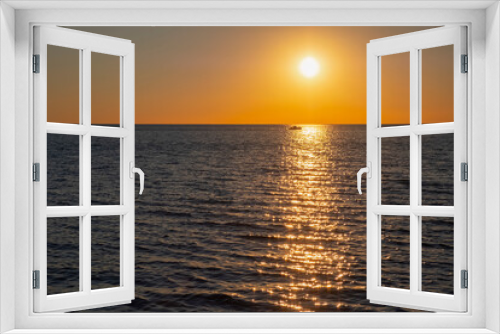 Fototapeta Naklejka Na Ścianę Okno 3D - Beautiful sunset on the sea with golden sky, great design for any purposes. Summer nature landscape. Travel concept background. Sea landscape.