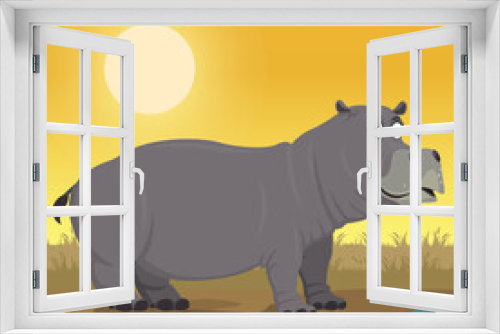 Fototapeta Naklejka Na Ścianę Okno 3D - hippopotamus cartoon in the yard stock vector illustration