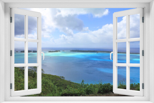 Fototapeta Naklejka Na Ścianę Okno 3D - Bora Bora sea view island, lagoon with airport.