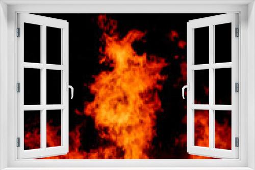Fototapeta Naklejka Na Ścianę Okno 3D - big flames of fire, tongues of fire on black background, blurred motion