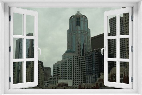 Fototapeta Naklejka Na Ścianę Okno 3D - Seattle city skyscrapers. Modern architecture. High commercial buildings. Cloudy day.