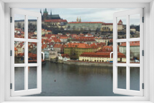 Fototapeta Naklejka Na Ścianę Okno 3D - cityscape of Vltava River and Charles bridge from Old town in Prague, Czech Republic