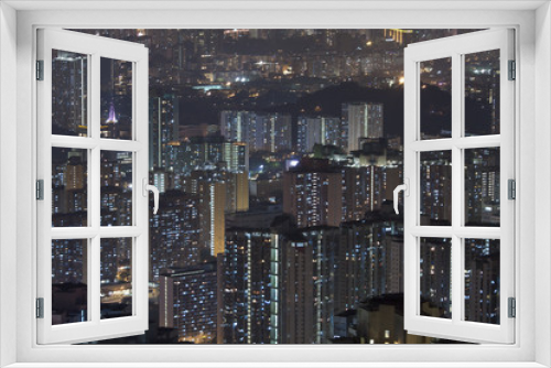 Fototapeta Naklejka Na Ścianę Okno 3D - Hong Kong apartments at night