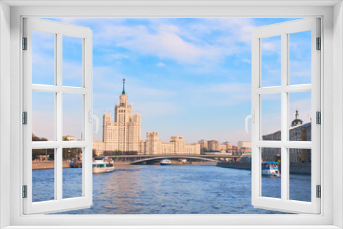 Fototapeta Naklejka Na Ścianę Okno 3D - Kotelnicheskaya Embankment Building. View from Moscow River