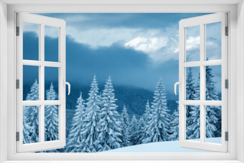 Fototapeta Naklejka Na Ścianę Okno 3D - Perfect winter landscape with covered snow trees.