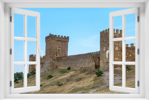 Fototapeta Naklejka Na Ścianę Okno 3D - Main towers of Genoese fortress in Sudak, Crimea. All of them make up complex of Consular Castle, medieval residence of governor. Built in XIV century on top of Fortress Rock  (more 500 ft height)
