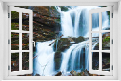 Fototapeta Naklejka Na Ścianę Okno 3D - Waterfalls on Rocky Autumn Stream