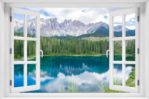 Fototapeta Naklejka Na Ścianę Okno 3D - Amazing and turquoise Carezza lake, Dolomites Alps. South Tyrol. Italy