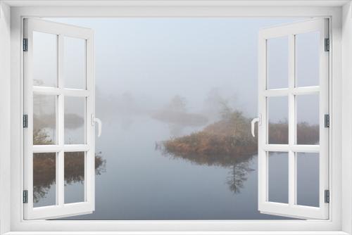 Fototapeta Naklejka Na Ścianę Okno 3D - misty morning in the swamp lake