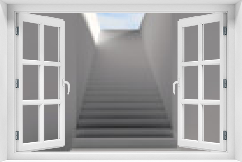 Fototapeta Naklejka Na Ścianę Okno 3D - Stairway to Heaven. White staircase up in the middle of white walls.