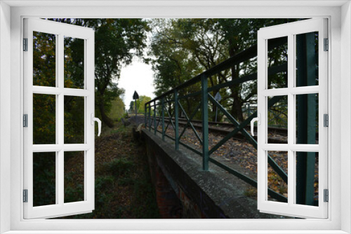 Fototapeta Naklejka Na Ścianę Okno 3D - a railroad bridge in the middle of forest on the trekking road 