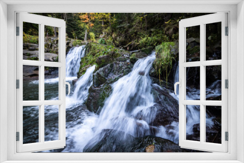 Fototapeta Naklejka Na Ścianę Okno 3D - Waterfall on a mountain river in the autumn forest