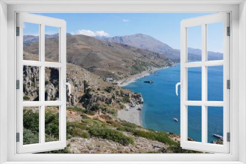 Fototapeta Naklejka Na Ścianę Okno 3D - Griechische Berglandschaft Palmen Kreta Paralia Preveli Insel Mittelmeer