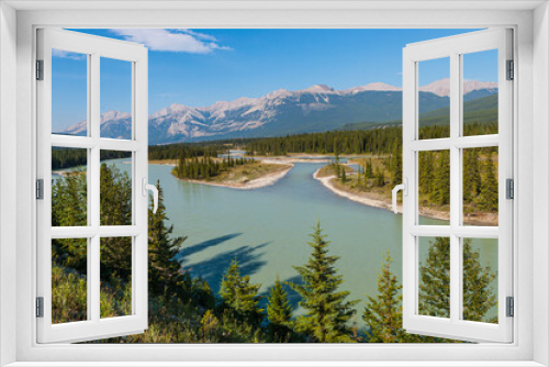 Fototapeta Naklejka Na Ścianę Okno 3D - Landscape with river and mountains in Jasper National Park, Canada