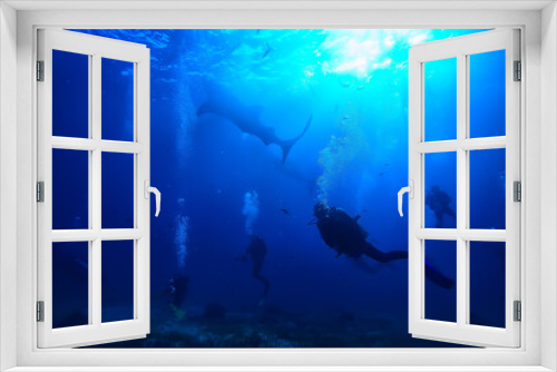 Fototapeta Naklejka Na Ścianę Okno 3D - divers in the ocean, underwater sport active recreation in the deep ocean
