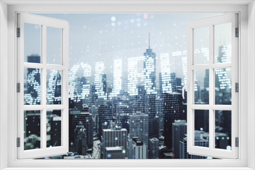 Fototapeta Naklejka Na Ścianę Okno 3D - Virtual cyber security creative concept on Chicago city skyline background. Double exposure
