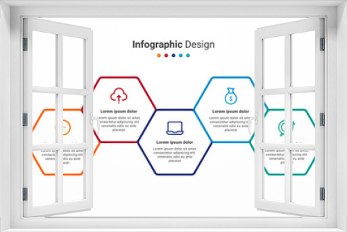 Business hexagonal infographic visualization with icon elements vector design graphic, creative template for presentation, web, advertising