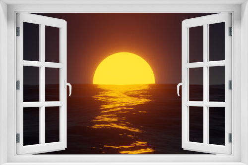 Fototapeta Naklejka Na Ścianę Okno 3D - Reflection of the sun at sunrise / sunset on the ocean waves. 3d illustration.