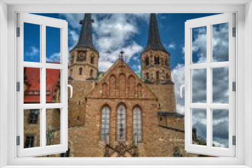 Fototapeta Naklejka Na Ścianę Okno 3D - Merseburg, Germany-September 05,2019. View of the historic Merseburg Cathedral and castle taken from the forecourt, Saxony Anhalt Germany