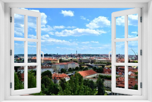 Fototapeta Naklejka Na Ścianę Okno 3D - Prague and Czech Republic during sunny day. Prague Panorama with blue sky and white cloud. Photo taken from near the Prague Castle.