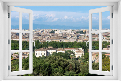Fototapeta Naklejka Na Ścianę Okno 3D - Panorama over Rome city in Italy, from high angle viewpoint. Architecture and travelling concept.