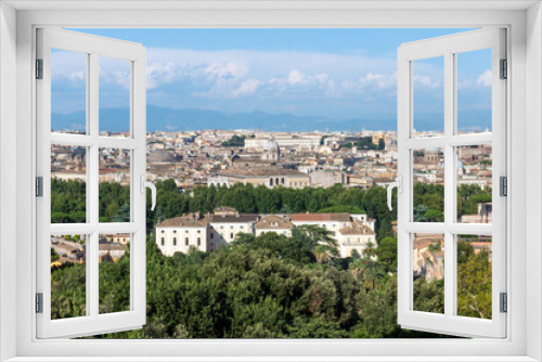 Panorama over Rome city in Italy, from high angle viewpoint. Architecture and travelling concept.