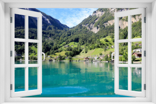 Fototapeta Naklejka Na Ścianę Okno 3D - There is a small village on Lake Lucerne