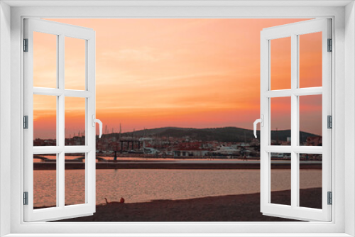 Fototapeta Naklejka Na Ścianę Okno 3D - Sunset in Croatia. Evening city of Vodice. The sun sets into the sea.