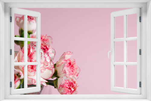 Fototapeta Naklejka Na Ścianę Okno 3D - Mini carnation flowers in a vase on pink background