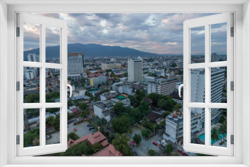 Fototapeta Naklejka Na Ścianę Okno 3D - Chiang Mai City buildings in Thailand Aerial Drone Photo