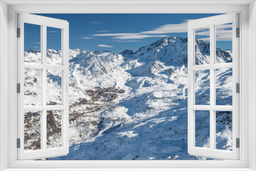 Fototapeta Naklejka Na Ścianę Okno 3D - Les Menuires resort in winter. French alps in winter, snowy mountains in France