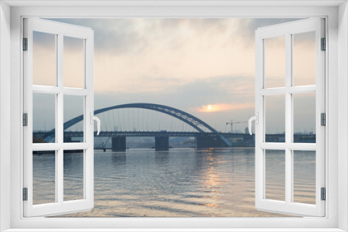 Fototapeta Naklejka Na Ścianę Okno 3D - Podilskyi Bridge Dnipro river Kyiv