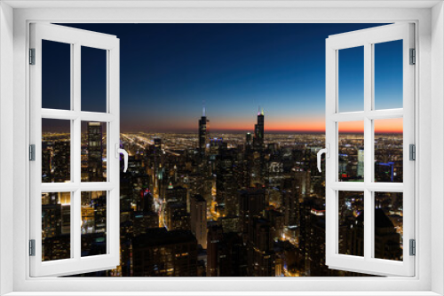 Fototapeta Naklejka Na Ścianę Okno 3D - Panoramic view of Chicago city and its shape in the evening 